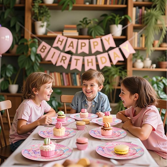 WELLIFE 20PCS Butterfly Birthday Plates – Plastic Dinner & Dessert Plates (10×9.2" + 10×6.3") for Girls Party, Kids Birthday, Magical Butterfly Party Supplies