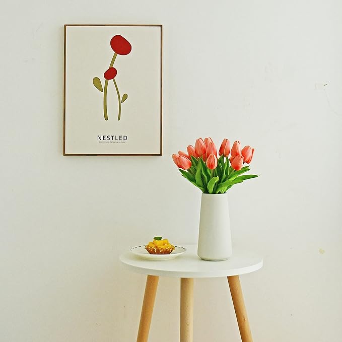ONLY ART Artificial Coral Tulips 20 Pcs – 13.5 Inch PU Faux Flowers with Bendable Stems for Home Décor, Wedding Centerpieces, DIY Floral Arrangements, Table Decorations