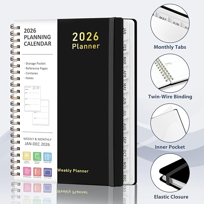 2026 Planner, Weekly and Monthly Calendar Academic Planner, Jan 2026 - Dec 2026, 8.5‘’ x 11'', Planning Agenda Book for Desk Accessories and School Supplies - Letter Size