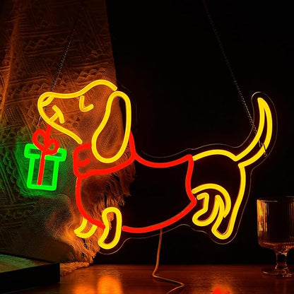 Dachshund Neon Sign LED Neon Cute Poppy Light for Wall Decor Dog Light Up Sign for Bedroom Christmas Party Decor gift Neon Sign(16.5”*11.8”)