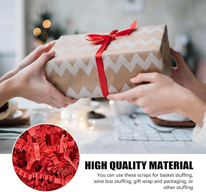 ZEBMOON 1 LB Red Crinkle Cut Paper Shred Filler Great for Gift Wrapping, Basket Filling, Birthday, Wedding, Halloween, Thanksgiving, Christmas Day, New Year Party Decorations Filling Supplies