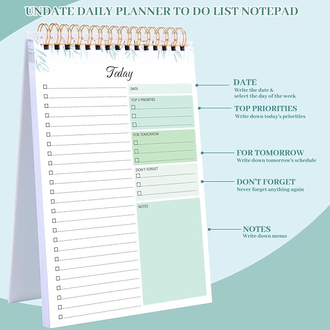 2 Packs To Do List Notepad, 104 Pages To Do List Notebook A5 Undated Daily Planner Notepad with Task Checklist Home Office School Supplies
