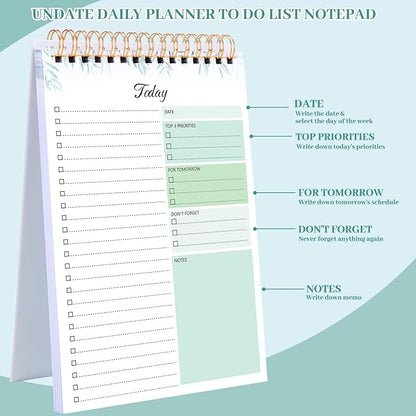 2 Packs To Do List Notepad, 104 Pages To Do List Notebook A5 Undated Daily Planner Notepad with Task Checklist Home Office School Supplies