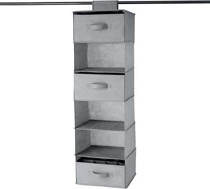 Amazon Basics 6-Tier Hanging Closet Organizer with Removable Drawers for Sweaters, 6.9"D x 13.6"W x 12.2"H, Grey