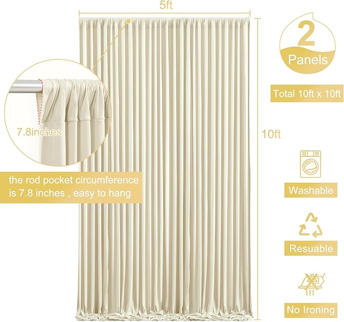 10x10 Beige Backdrop Curtain for Wedding Parties Wrinkle Free Beige Photo Curtains Backdrop Drapes Fabric Decoration for Baby Shower Photoshoot 5ft x 10ft,2 Panels