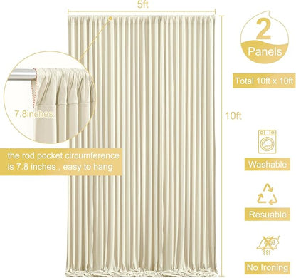 10x10 Beige Backdrop Curtain for Wedding Parties Wrinkle Free Beige Photo Curtains Backdrop Drapes Fabric Decoration for Baby Shower Photoshoot 5ft x 10ft,2 Panels