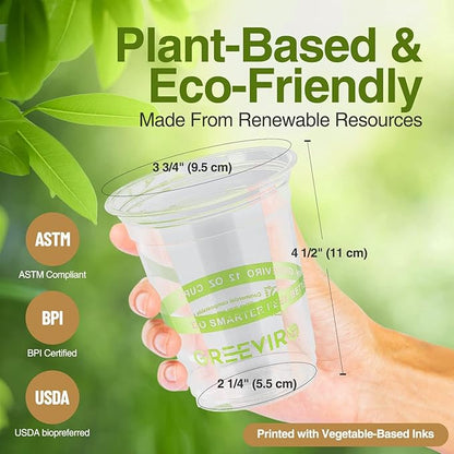 Compostable Plant-Based Clear Plastic Cups 9oz Thick, Reusable, Disposable Iced Coffee Cups for Smoothies, Beer & Any Beverages for Parties, Weddings & Gatherings (9oz)