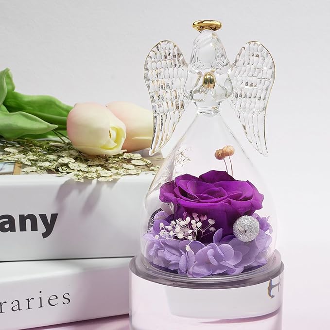 Miofula Preserved Flower Rose Birthday Gifts for Mom, Angel Figurines with Forever Real Rose Gifts for Her Mom Grandma, Angels Gifts for Mothers Day Christmas Anniversary Thanksgiving Birthday