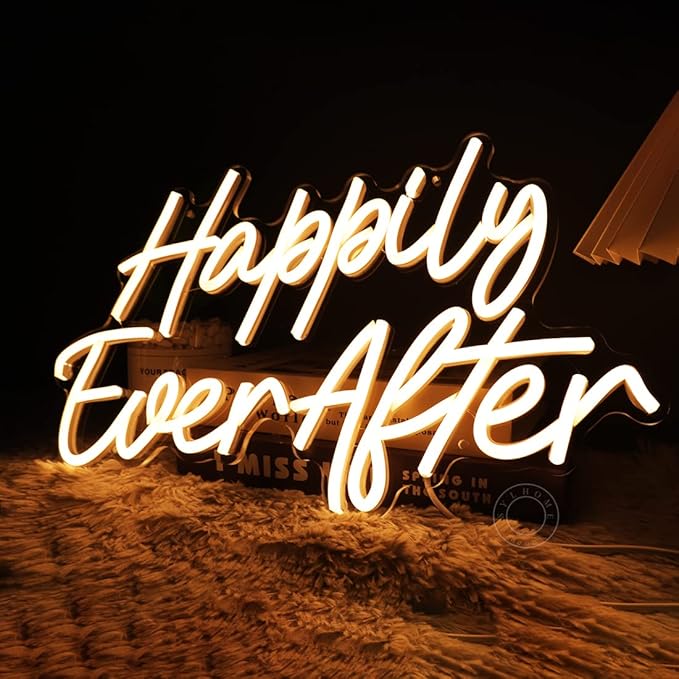 SYLHOME Happily Ever After LED Neon Light Sign Wedding Party Birthday Neon Art Wall Sign Decor USB Bedroom Home Pub Decor Valentine's Day Night Light 5V Warm White 15.75"X9.2"