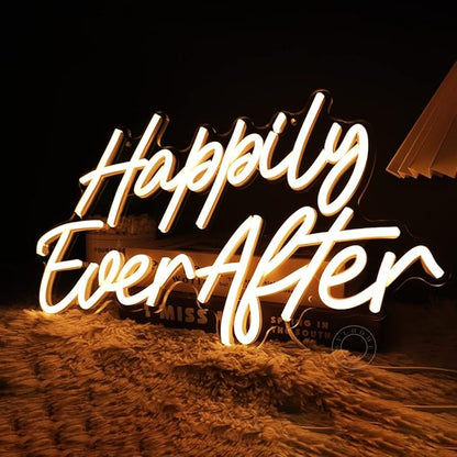SYLHOME Happily Ever After LED Neon Light Sign Wedding Party Birthday Neon Art Wall Sign Decor USB Bedroom Home Pub Decor Valentine's Day Night Light 5V Warm White 15.75"X9.2"