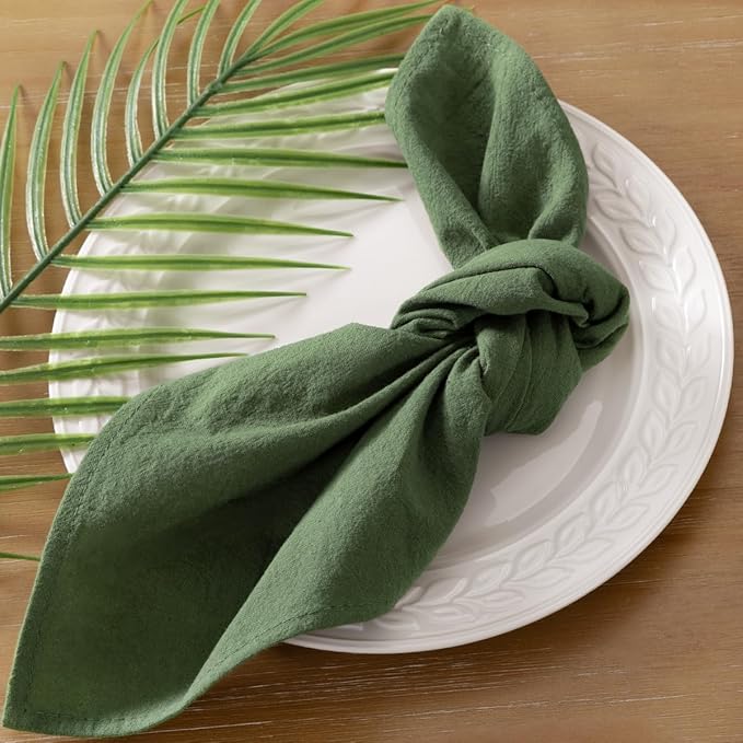 Socomi Cloth Napkins Green Fall Thanksgiving Washable Reusable Bulk Linen Cotton Napkins Set of 20 17"x17" for Wedding Party Bridal Baby Shower Birthday Dining Table Decorations
