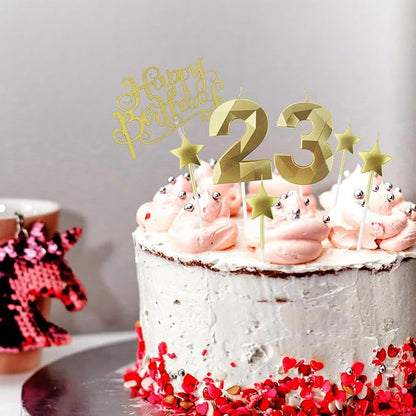 Golden Number 95 Birthday Candles and Star Birthday Candles 2.76 inch 3D Diamond Shaped Candles for Birthday Parties and Anniversary Cake Decorations