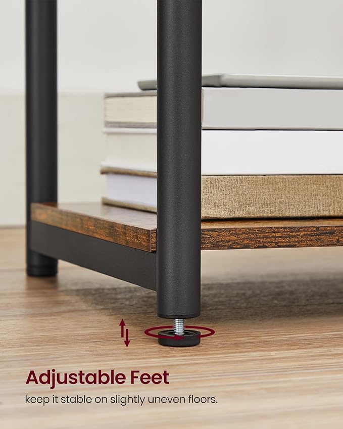 VASAGLE End Table with Charging Station, Small Side Table for Living Room, Bedroom, Nightstand with Outlets and USB Ports, Bedside Table with Storage Shelf, Rustic Brown and Black