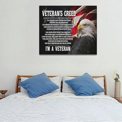 Veteran Wall Art Patriotic Pictures Wall Decor Military Canvas Prints Veterans Day Decorations Painting Framed Bald Eagle Artwork Office Home Man Cave Decor For Bathroom Bedroom Living Room 24"x20"