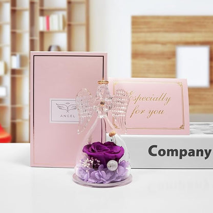 Miofula Preserved Flower Rose Birthday Gifts for Mom, Angel Figurines with Forever Real Rose Gifts for Her Mom Grandma, Angels Gifts for Mothers Day Christmas Anniversary Thanksgiving Birthday