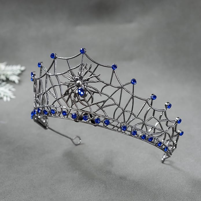 Gothic Black Spider Web Crown for Women Dark Queen Crystal Tiara Metal Headpiece Vampire Cosplay Masquerade Party Prom Night Witch Sorceress Costume Accessory