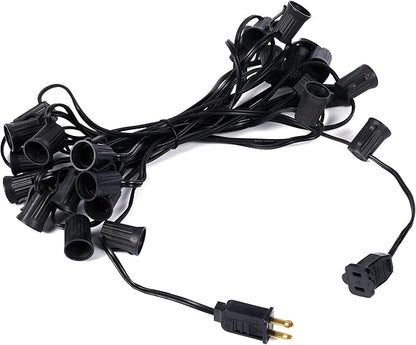 Brightown C9 Light Strand, 25FT Black Cord Outdoor String Lights Christmas Stringer with 12" Socket Spacing, C9/E17 Intermediate Base Indoor/Outdoor Stringer Set for Christmas Decor Patio