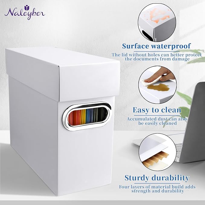 File Organizer Box with Lid & Handle, Heavy Duty Hanging File Folder Storage Boxes for Letter Size, Portable Filing Organizer for Office, Home, Classroom, White 4 Pack