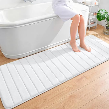 OLANLY Memory Foam Long Bathroom Rugs Runner 70x24, Super Soft Absorbent Bath Mat, Quick Dry, Machine Washable Shower Floor Rugs, Bathmat Carpet, Bathroom Home Decor Accessories, White
