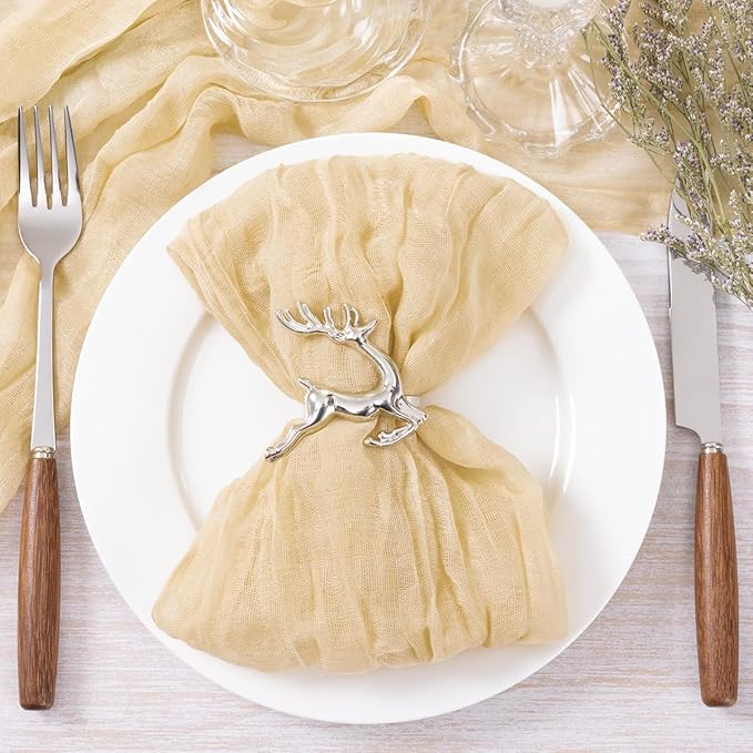 Socomi Champagne Sand Cheesecloth Napkins Fall Thanksgiving Cheese Cloths Gauze Set of 10 Boho Washable Dinner Table Napkins for Wedding Party Baby Shower Birthday Party Decor