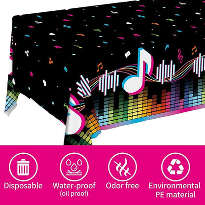 Gatherfun Music Party Disposable Tablecloth, Plastic Table Cover for Music Themed Birthday Party, 3 PCS, 54”x108”