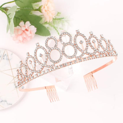 CIEHER 88th Birthday Crown + 88th Birthday Sash + Pearl Pin Set, 88 & Fabulous Birthday Sash, 88 Birthday Tiara, 88th Birthday Decorations for Women, 88th Birthday Gifts