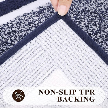 Pauwer Bathroom Rugs Sets 3 Piece Bathroom Shower Rugs with U-Shaped Contour Toilet Mat Absorbent Microfiber Plush Bath Mats Non Slip Bath Rugs Machine Washable Shaggy Bathroom Floor Mats, Navy