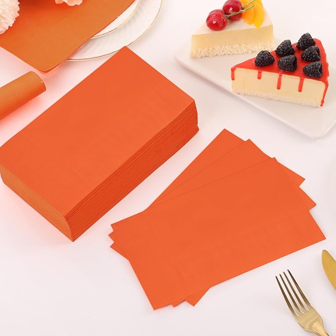 100 Pcs Orange Paper Napkins Disposable - Orange Guest Dinner Napkins for Bathroom Wedding Birthday Picnic Fall Thanksgiving Party