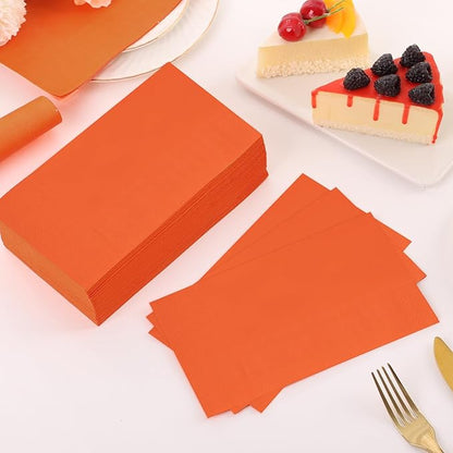 100 Pcs Orange Paper Napkins Disposable - Orange Guest Dinner Napkins for Bathroom Wedding Birthday Picnic Fall Thanksgiving Party