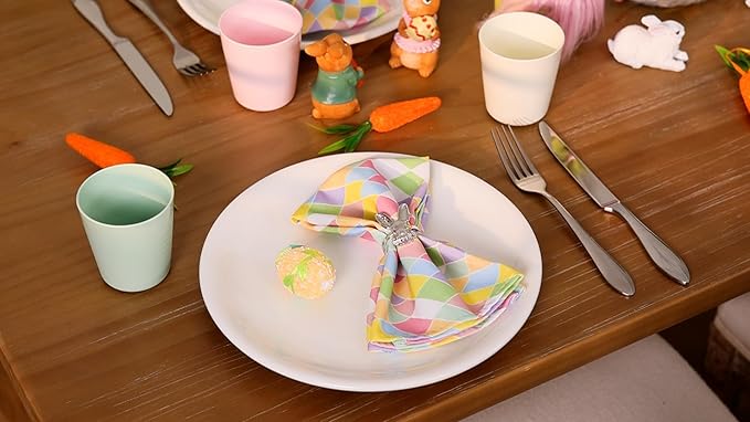 Socomi Easter Spring Cloth Napkins Diamond Pastel Washable Cotton Napkins 17"x17" for Wedding Party Bridal Baby Shower Birthday Table Decorations Set of 10