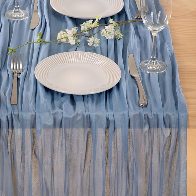 MLMC 8 Pack Dusty Blue Table Runner 10ft Boho Gauze Cheesecloth Table Runner 35x120 Inches Rustic Cheese Cloth Centerpiece for Wedding Bridal Shower Baby Shower Party Decor