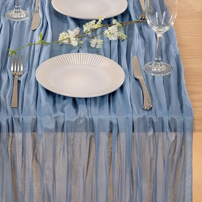 MLMC 8 Pack Dusty Blue Table Runner 10ft Boho Gauze Cheesecloth Table Runner 35x120 Inches Rustic Cheese Cloth Centerpiece for Wedding Bridal Shower Baby Shower Party Decor