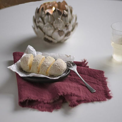 Handmade Cloth Napkins 100% Cotton Napkins with Fringe，Delicate Handmade Cloth Napkins for Dinners, Parties, Weddings and More，18 x 18 Inch Set of 4 - Burgundy