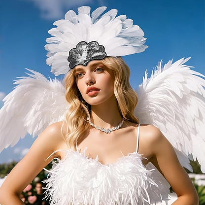 Women's Carnival Feather Headpieces Sequin Headdress for Wedding Masquerade Party Cosplay Feather Headbands