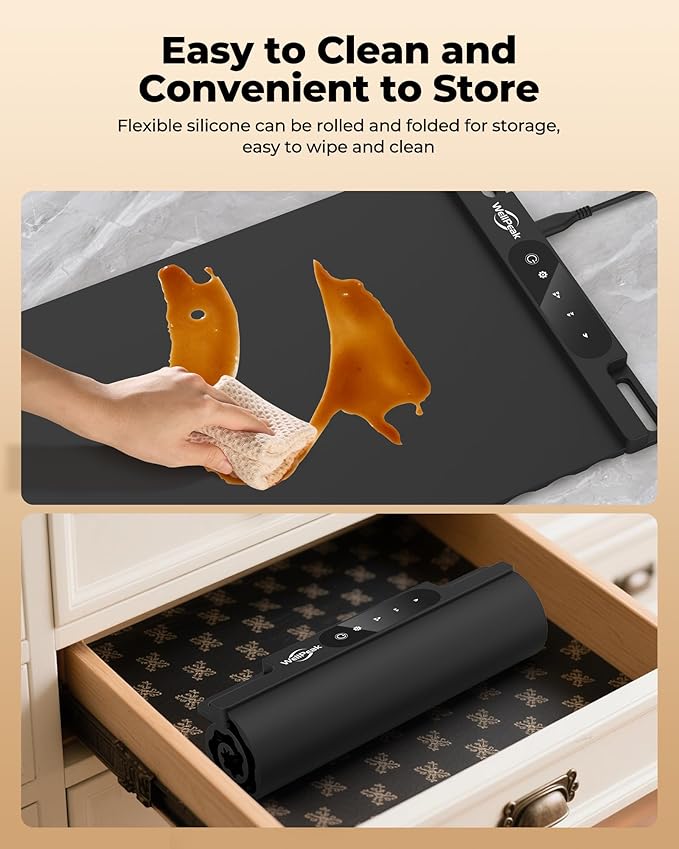 Electric Warming Mat for Food - Full Surface Fast Heating Silicone Tray with 3-Level Temperature, Auto-Off, Raised Feet for Table Protection, Versatile Warmer for Gatherings, Parties, Buffets