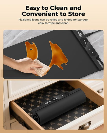 Electric Warming Mat for Food - Full Surface Fast Heating Silicone Tray with 3-Level Temperature, Auto-Off, Raised Feet for Table Protection, Versatile Warmer for Gatherings, Parties, Buffets