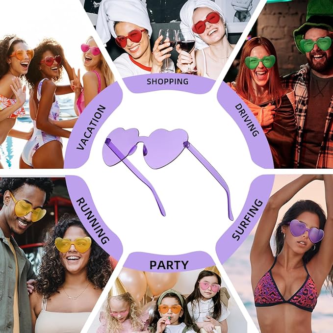 12/20/24 Pairs Heart Sunglasses for Women Men, Trendy Heart Shaped Rimless Transparent Sunglasses, Bachelorette Party