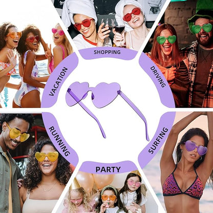 12/20/24 Pairs Heart Sunglasses for Women Men, Trendy Heart Shaped Rimless Transparent Sunglasses, Bachelorette Party