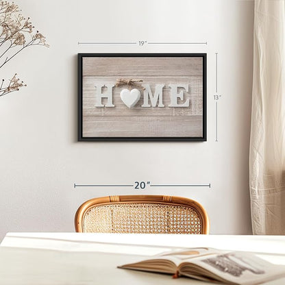 ElephantStock Home Sign Wall Art - Horizontal Floating Framed Canvas - 1-Piece Living Room Wall Decor - Photography Typography Canvas Print - Brown and Beige Decor for Wall - 19" X 13"