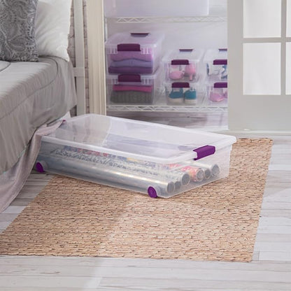 Sterilite 12-Pack ClearView Latch Box, Wheeled Underbed Organizer Bins for Home, 60 Quart