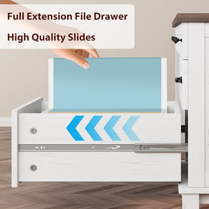 GarveeHome Executive Desk with Drawers, Farmhouse Home Office Desk with Charging Station, 53.54 in Wooden Computer Desk with File Cabinet Storage for Work Study Writing,White Walunt