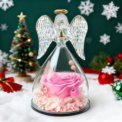 Miofula Preserved Flower Rose Birthday Gifts for Mom, Angel Figurines with Forever Real Rose Gifts for Her Mom Grandma, Angels Gifts for Mothers Day Christmas Anniversary Thanksgiving Birthday Gifts