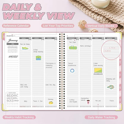 Daily Planner 2026 (8.5" x 11") - Weekly & Monthly Planner (Jan. 2026 - Dec. 2026), Column View Calendar Organizers, Hardcover Agenda Book with Tabs for Office & School, Pink