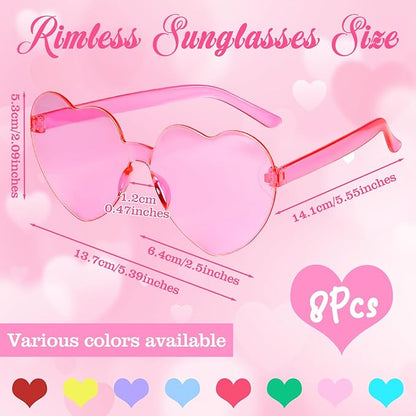 PLULON Heart Sunglasses for Women 5/12/25 Pcs, Heart Glasses Valentine Day Rimless Shaped Candy Color Fun Glasses Party Favor