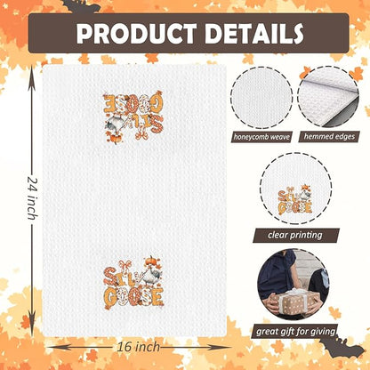 Funny Goose Fall Kitchen Towels, Goose Lover Gifts Dish Tea Towels for Kitchen Decor, Retro Autumn Farm Animal Geese Decorative Hand Towel for Bathroom, 16x24 Inches
