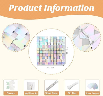 Iridescent Silver Shimmer Wall Backdrop,Shiny Sequins,36 Pcs Sequins Backdrop Decoration Panels,Photo Background Decorations for Birthday Party Wedding Engagement Anniversary Graduation Baby Shower