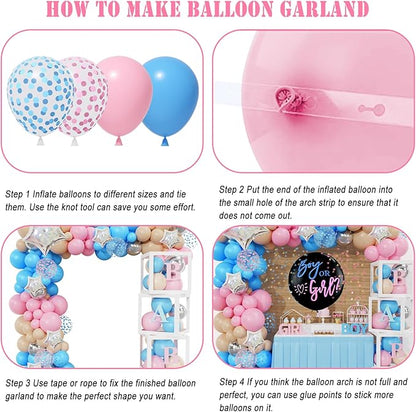 Amandir 164PCS Baby Boxes Gender Reveal Balloon Decorations, Pink and Blue Balloon Garland Kit 4pcs Boxes with Letters for Baby Shower Birthday Boy or Girl Gender Reveal Party Supplies