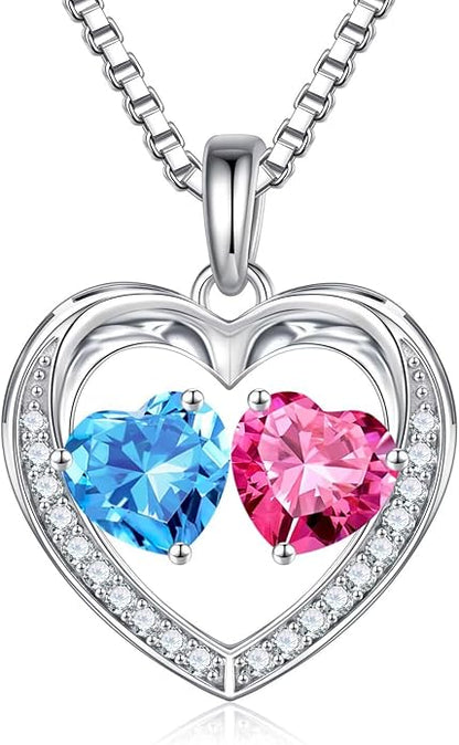 Iefil Christmas Gifts for Women Wife - 925 Sterling Silver Heart Birthstone Necklace, Anniversary Birthday Gifts for Women Wife Girlfriend Mom, Birthstone Jewelry Gift for Her
