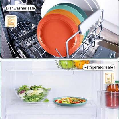 12 Pcs Unbreakable Deep Dessert Plates Set, 8 inch Reusable Plastic Wheat Straw Plates, Microwave and Dishwasher Safe Plate for Kitchen, Lightweight Plate for Dessert, BPA Free, 6 Colors