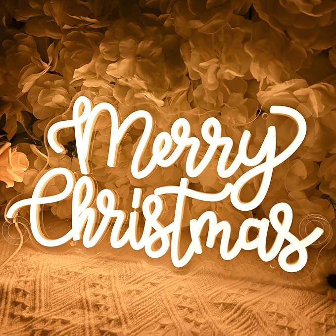 SYLHOME Merry Christmas LED Neon Light Sign Tree Bedroom Living Room Desk Window Wall Decor Sign Shop Bar Office Christmas Party 5V USB Night Light Indoors 15.75"X8.3"